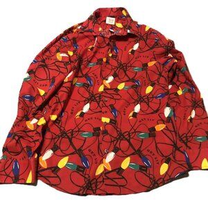 Men's North Pole Long Sleeve Red Christmas Light Shirt Size M Get Lit
